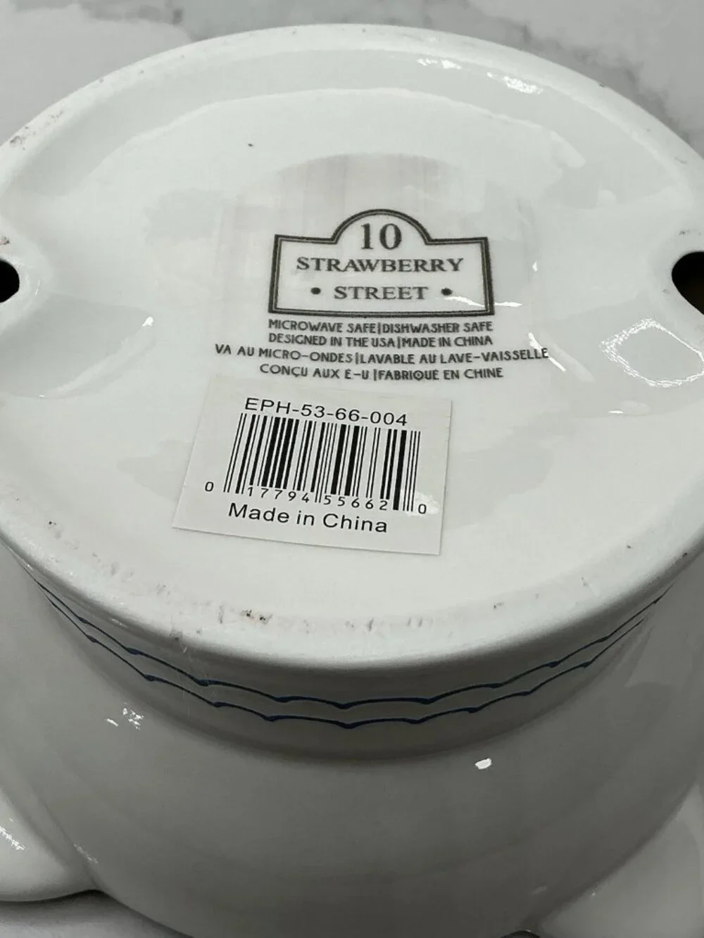 10 Strawberry Street Ears Up Elevated Cat Bowl, White Blue, 7-oz New